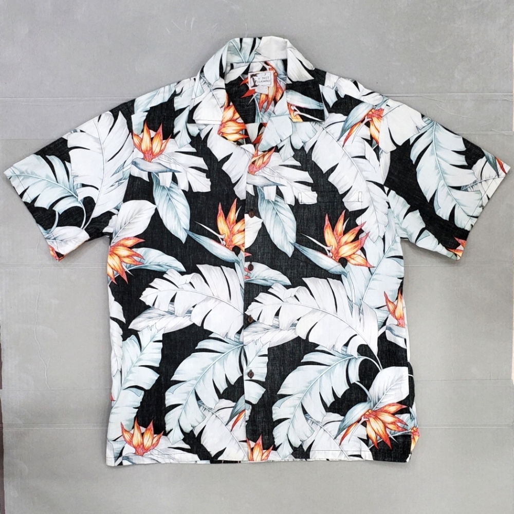 Vintage Y Not Hawaii shirt men's XL black white orange bird of paradise